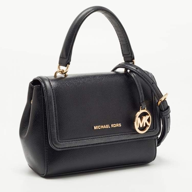 Pre Owned Michael Kors Black Leather Flap Top Handle Bag