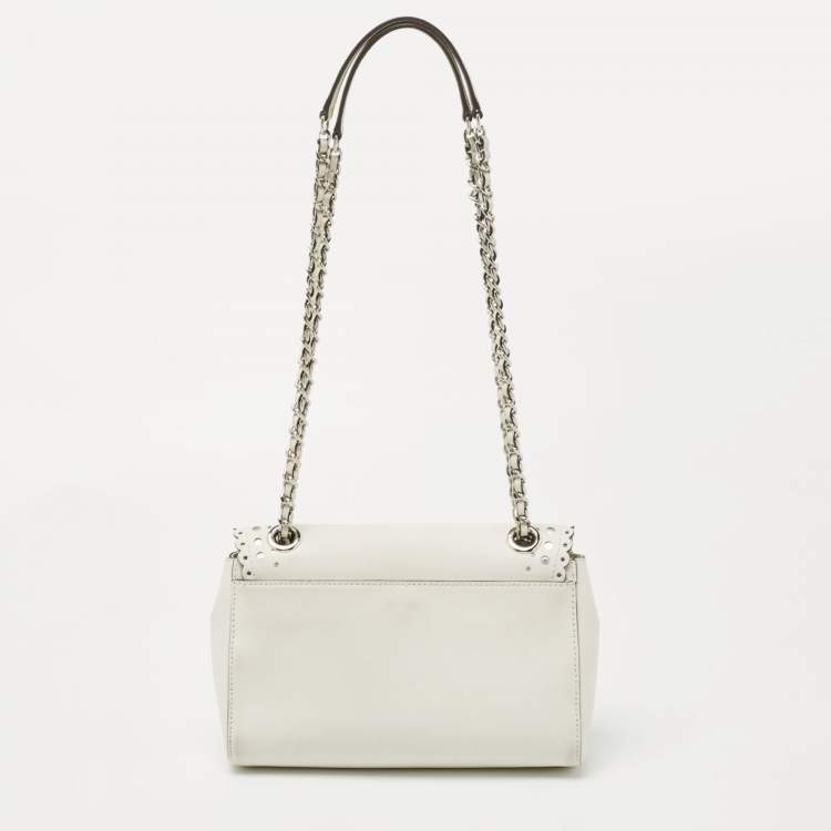 Pre Owned Michael Kors White Saffiano Leather Hannah Perforated Flap Shoulder Bag
