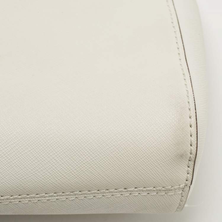 Pre Owned Michael Kors White Saffiano Leather Hannah Perforated Flap Shoulder Bag