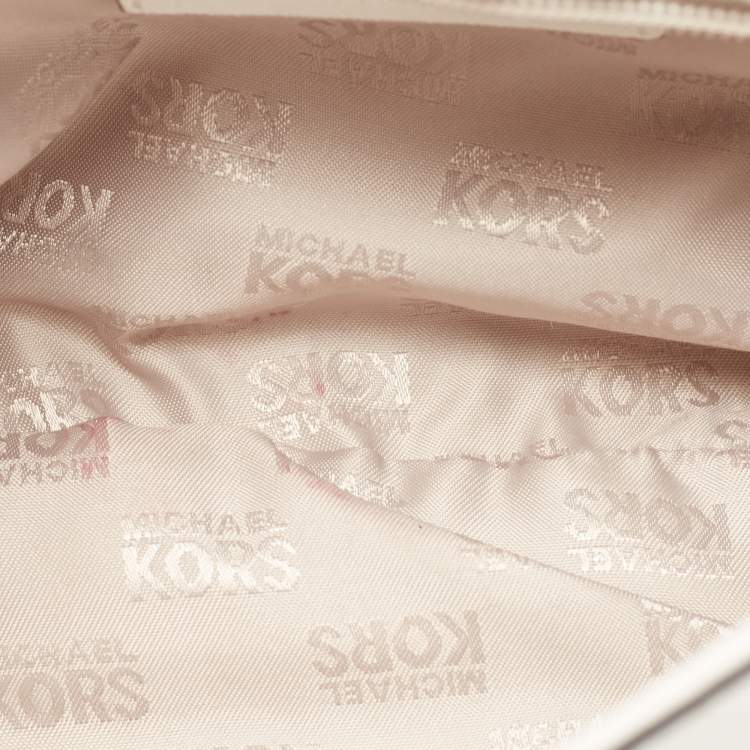 Pre Owned Michael Kors White Saffiano Leather Hannah Perforated Flap Shoulder Bag