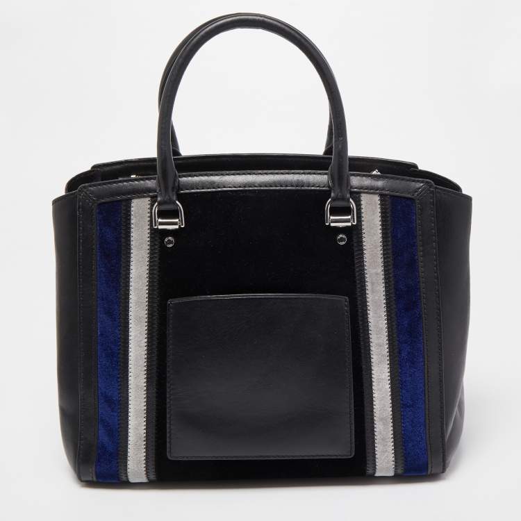 Pre Owned Michael Kors Black/Multicolor Leather and Velvet Benning Tote