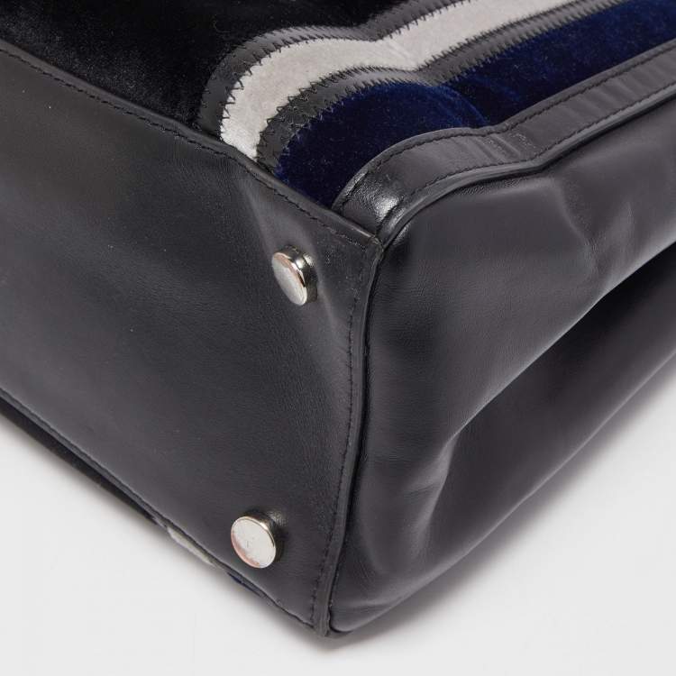 Pre Owned Michael Kors Black/Multicolor Leather and Velvet Benning Tote