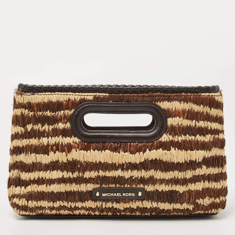 مملوكة مسبقًا Michael Kors Tri Color Raffia and Leather Rosalie Clutch Bag