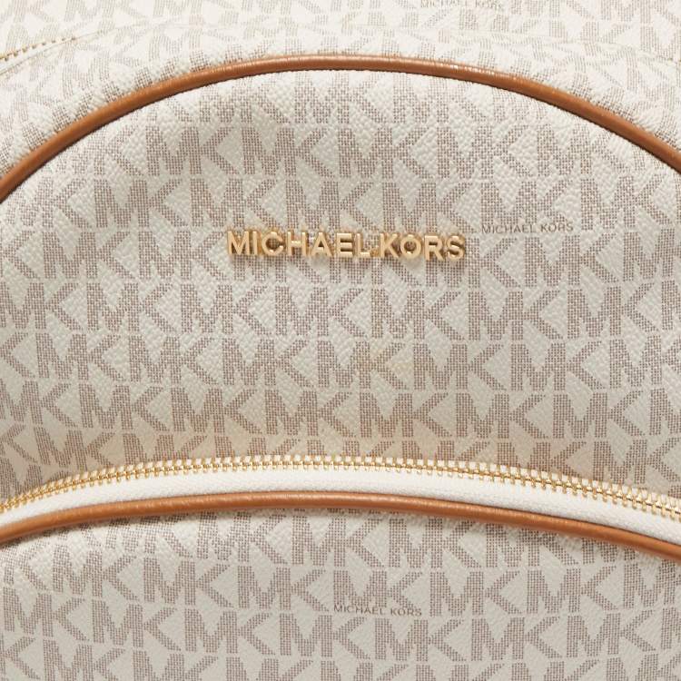Pre Owned Michael Kors Beige/Tan Signature Coated Canvas and Leather Abbey Backpack