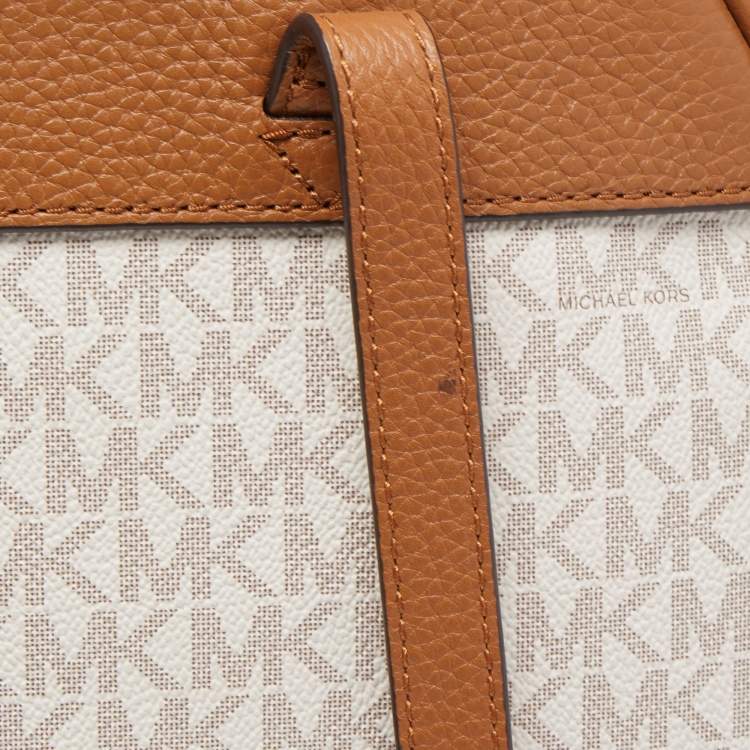 Pre Owned Michael Kors Beige/Tan Signature Coated Canvas and Leather Abbey Backpack