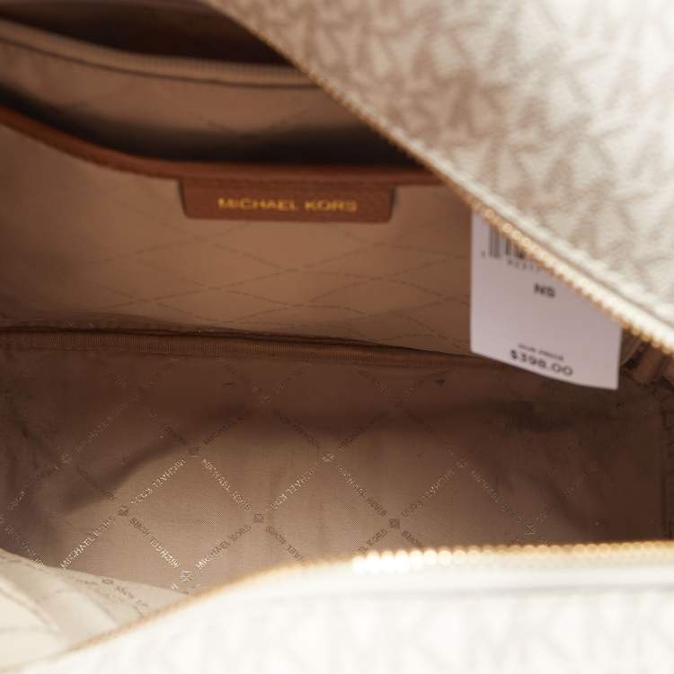 Pre Owned Michael Kors Beige/Tan Signature Coated Canvas and Leather Abbey Backpack