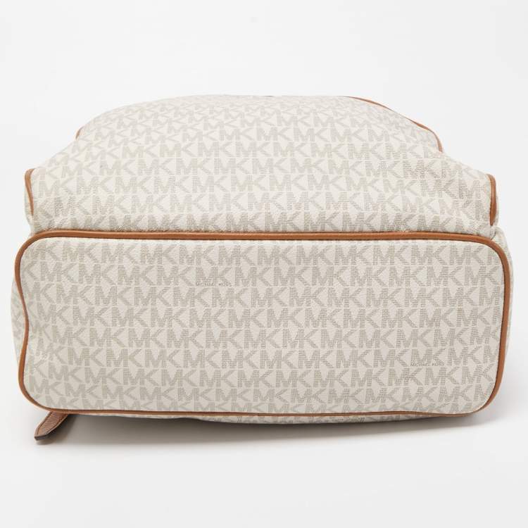 Pre Owned Michael Kors Beige/Tan Signature Coated Canvas and Leather Abbey Backpack