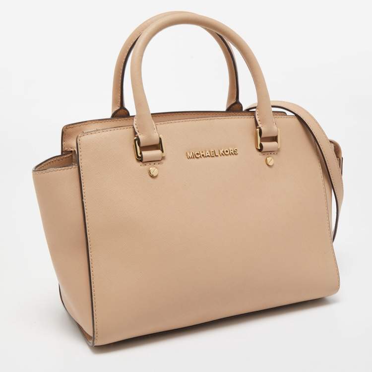 Pre Owned Michael Kors Beige Leather Medium Selma Satchel