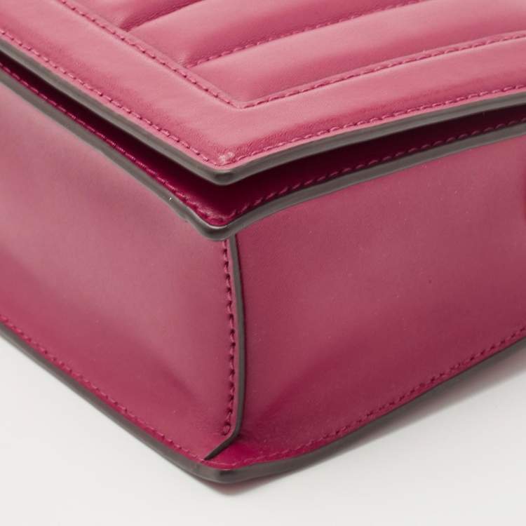 Pre Owned Michael Kors Dark Pink Striped Leather Jet Set Crossbody Bag