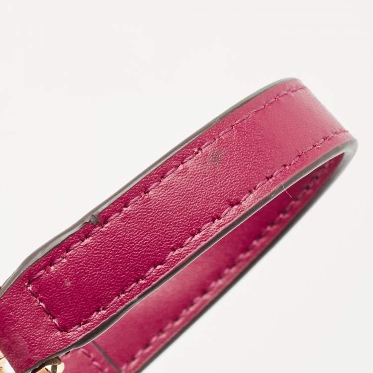 Pre Owned Michael Kors Dark Pink Striped Leather Jet Set Crossbody Bag