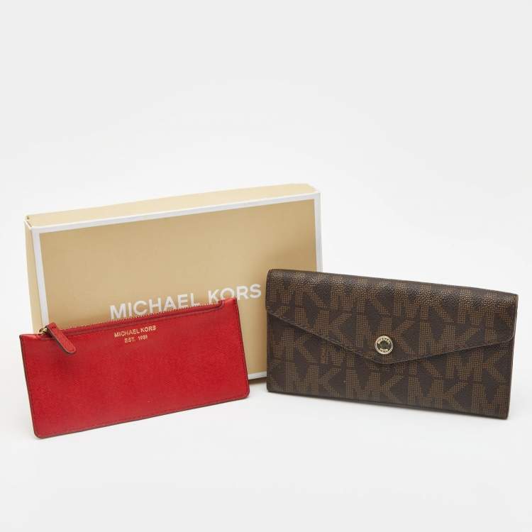 Pre Owned Michael Kors Brown Monogram Coated Canvas Continental Wallet