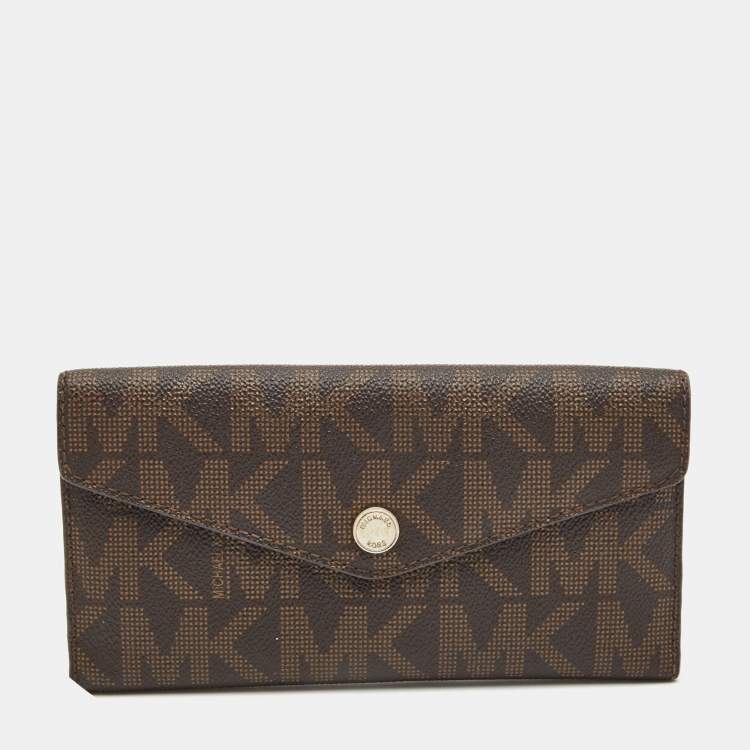 Pre Owned Michael Kors Brown Monogram Coated Canvas Continental Wallet