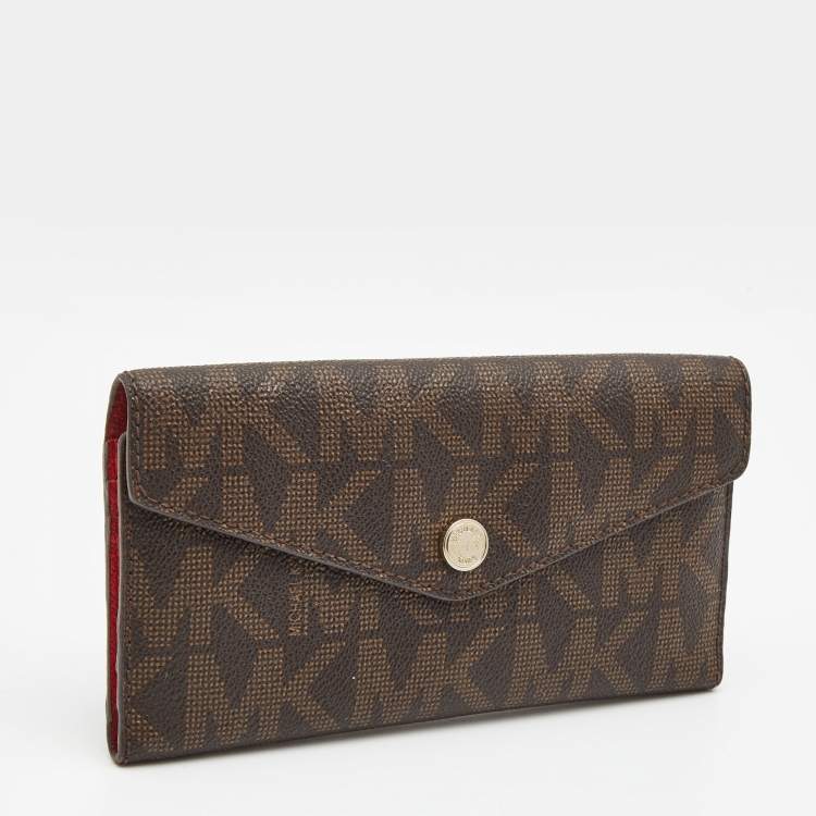 Pre Owned Michael Kors Brown Monogram Coated Canvas Continental Wallet