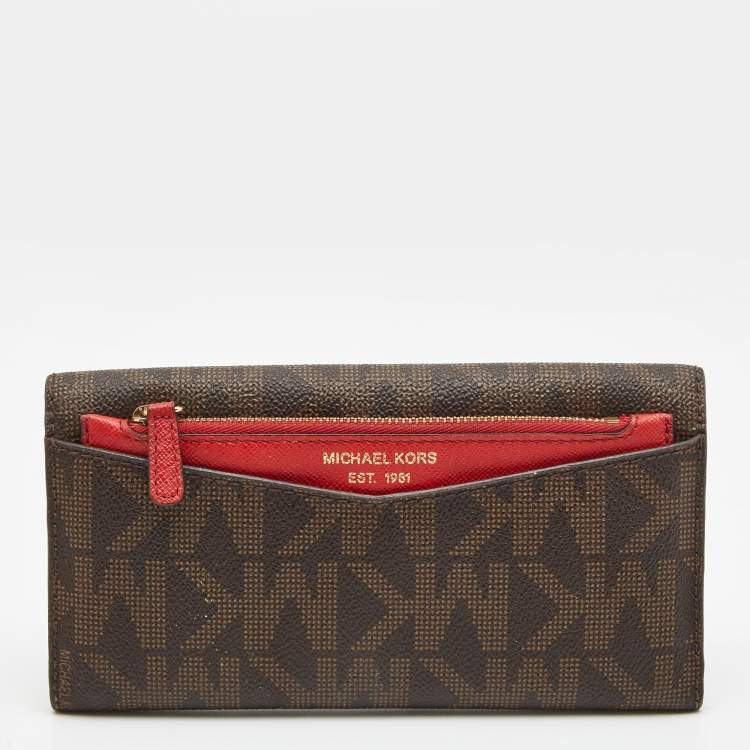 Pre Owned Michael Kors Brown Monogram Coated Canvas Continental Wallet