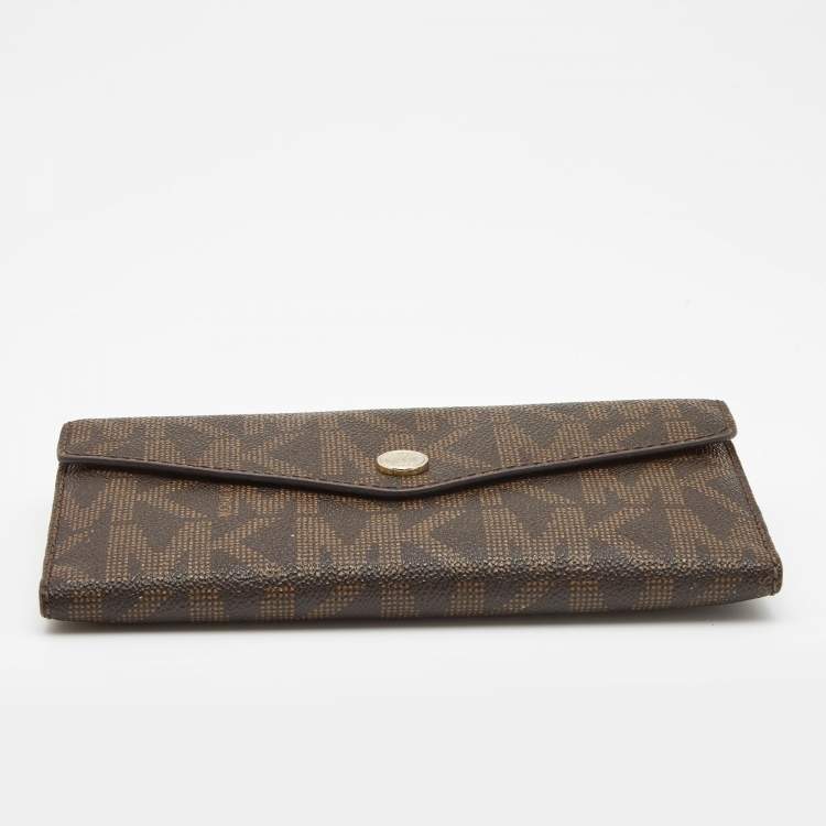 Pre Owned Michael Kors Brown Monogram Coated Canvas Continental Wallet