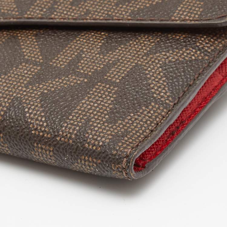 Pre Owned Michael Kors Brown Monogram Coated Canvas Continental Wallet