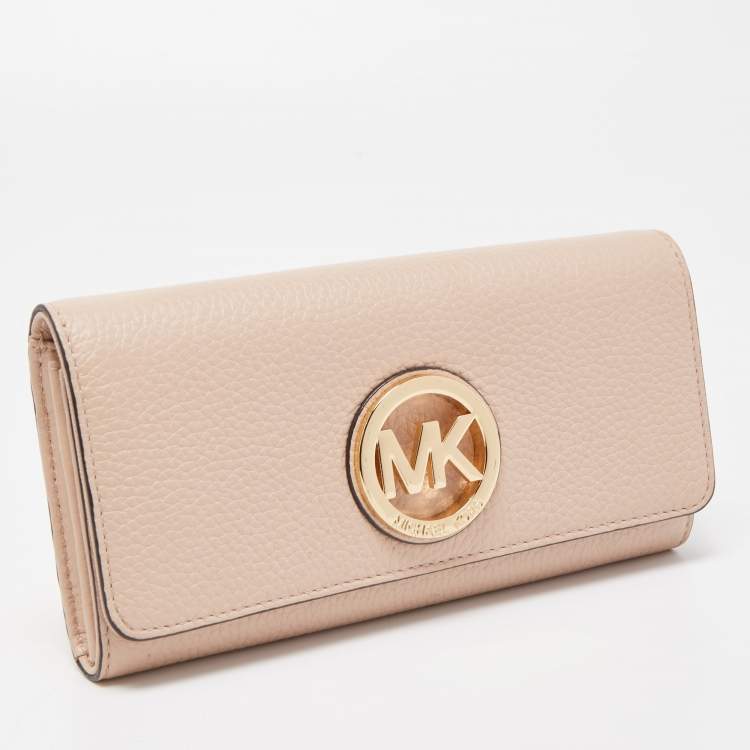 Pre Owned Michael Kors Pink Leather Fulton Flap Continental Wallet