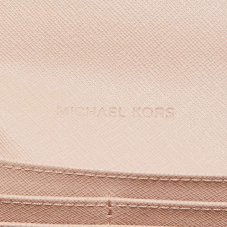 Pre Owned Michael Kors Pink Leather Fulton Flap Continental Wallet