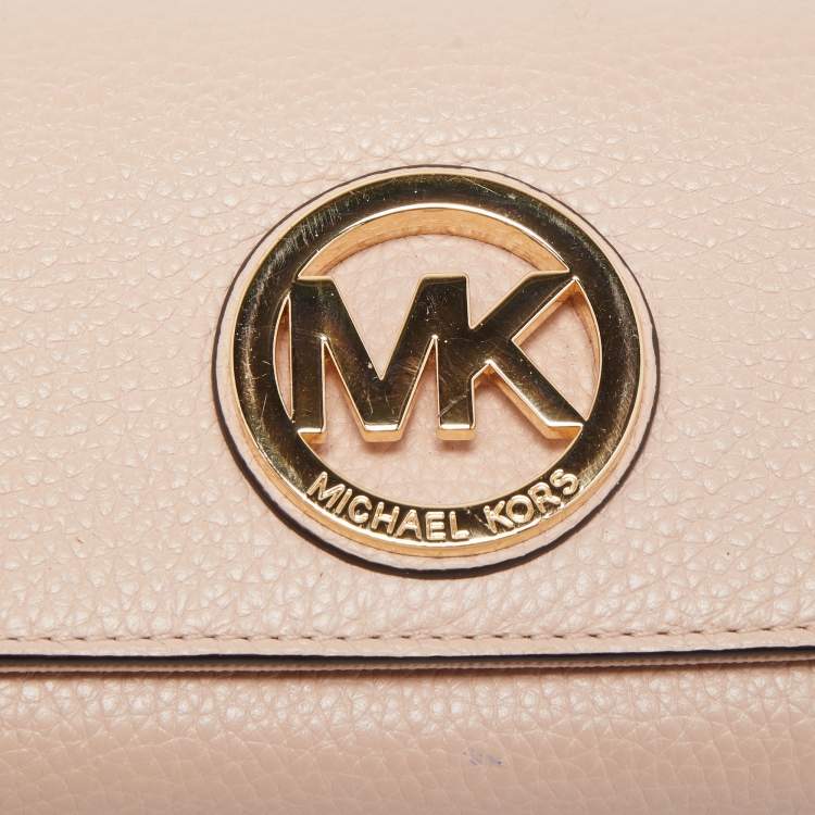 Pre Owned Michael Kors Pink Leather Fulton Flap Continental Wallet