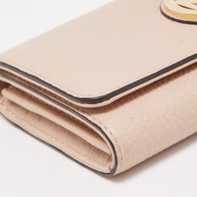 Pre Owned Michael Kors Pink Leather Fulton Flap Continental Wallet