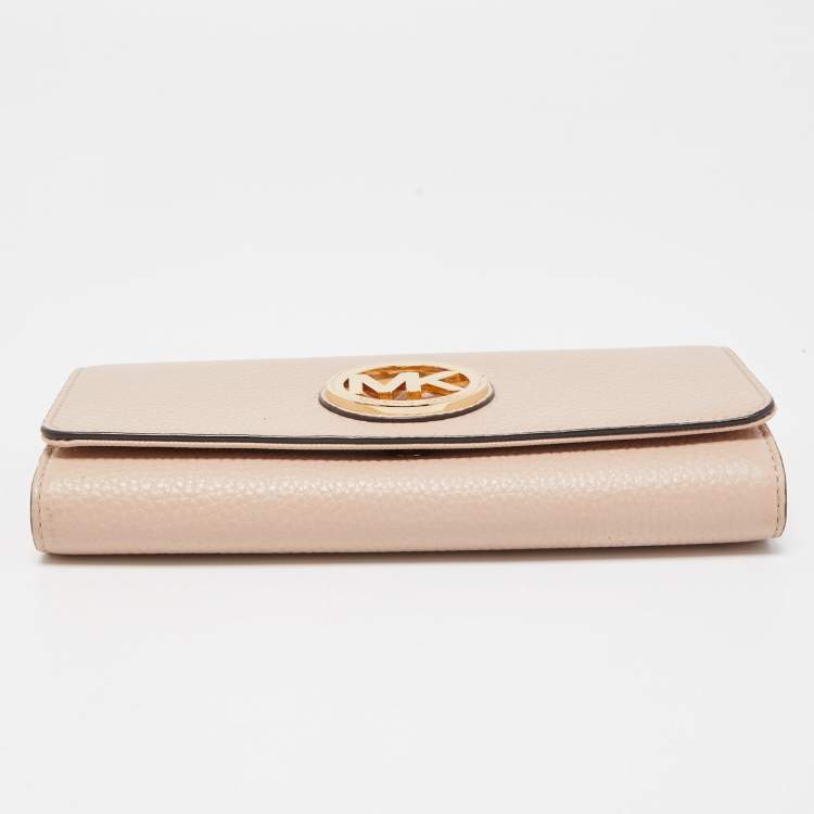 Pre Owned Michael Kors Pink Leather Fulton Flap Continental Wallet