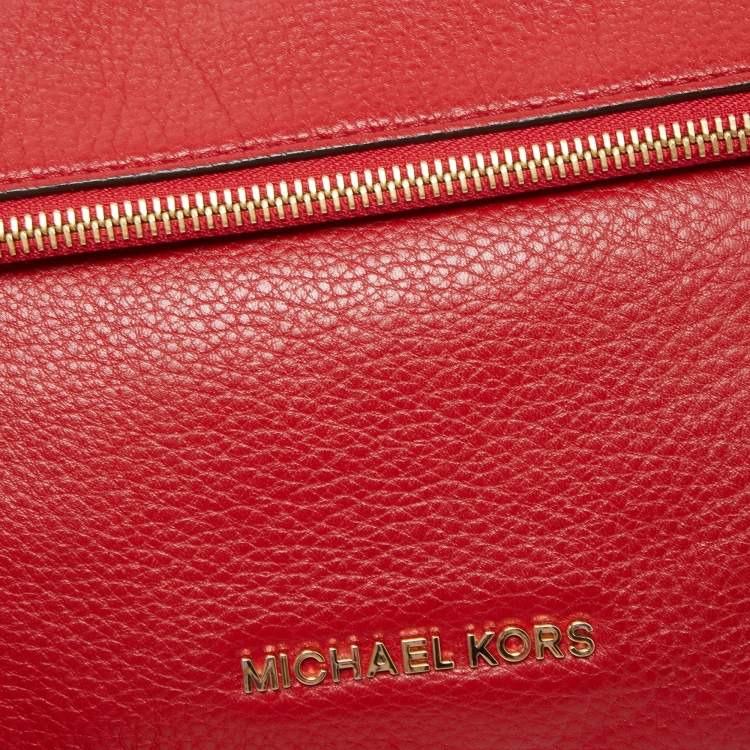 Pre Owned Michael Kors Red Leather Fold Over Tassel Clutch Bag