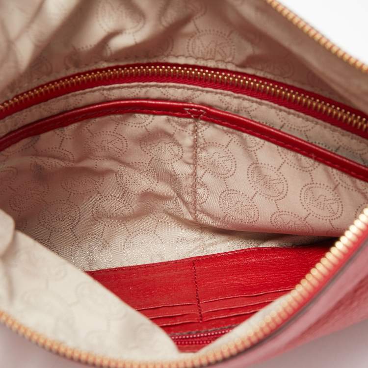 Pre Owned Michael Kors Red Leather Fold Over Tassel Clutch Bag