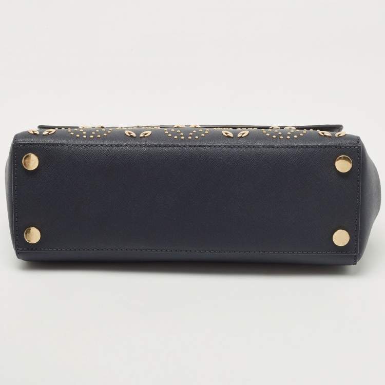 Pre Owned Michael Kors Navy Blue Studded Leather Medium Ava Top Handle Bag