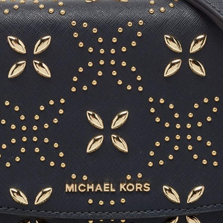Pre Owned Michael Kors Navy Blue Studded Leather Medium Ava Top Handle Bag