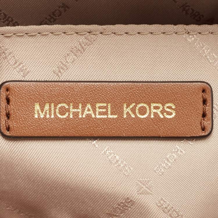 Pre Owned Michael Kors Brown/Off White Signature Coated Canvas and Leather Avril Satchel