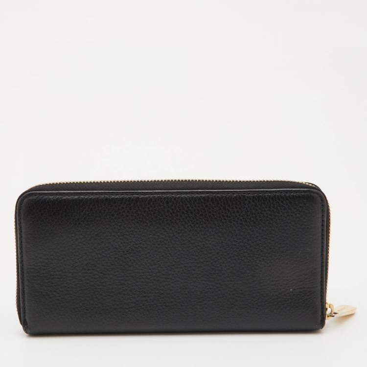 Pre Owned Michael Kors Black Leather Zip Around Continental Wallet