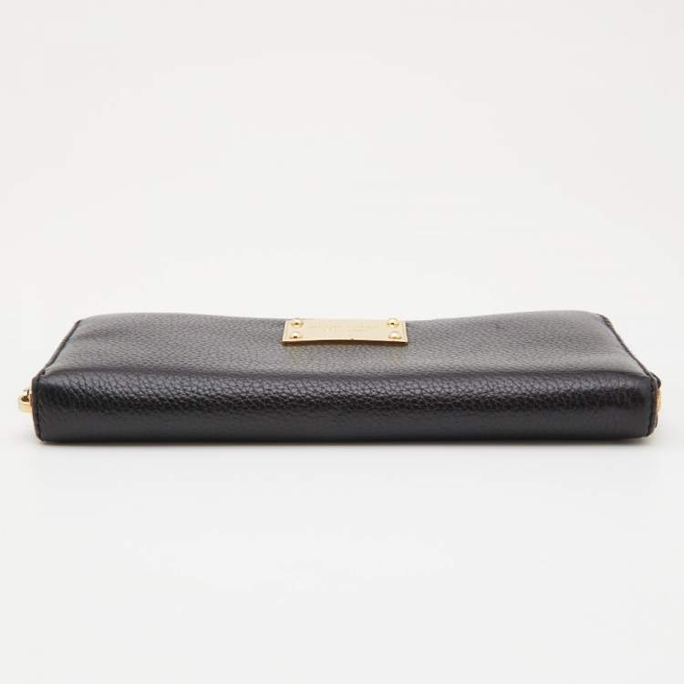 Pre Owned Michael Kors Black Leather Zip Around Continental Wallet