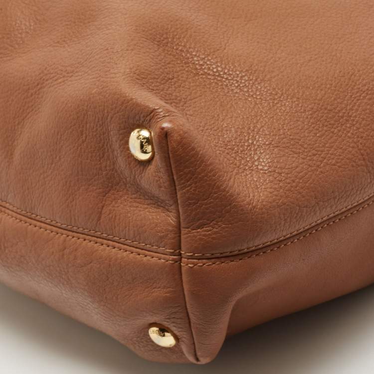 Pre Owned Michael Kors Brown/Beige Soft Leather Jet Set Zip Tote
