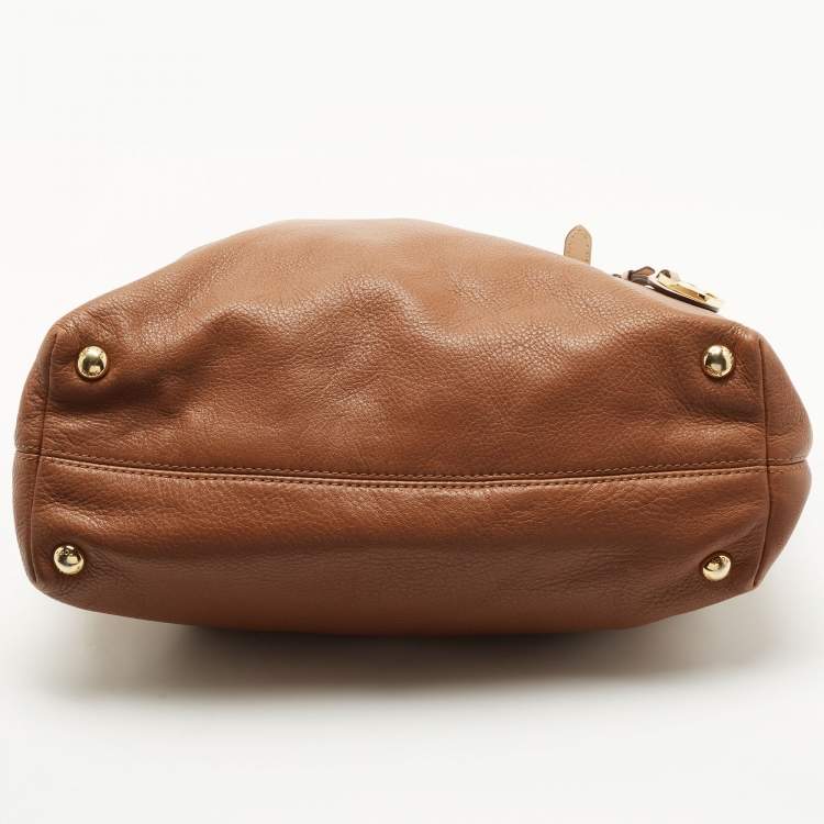 Pre Owned Michael Kors Brown/Beige Soft Leather Jet Set Zip Tote