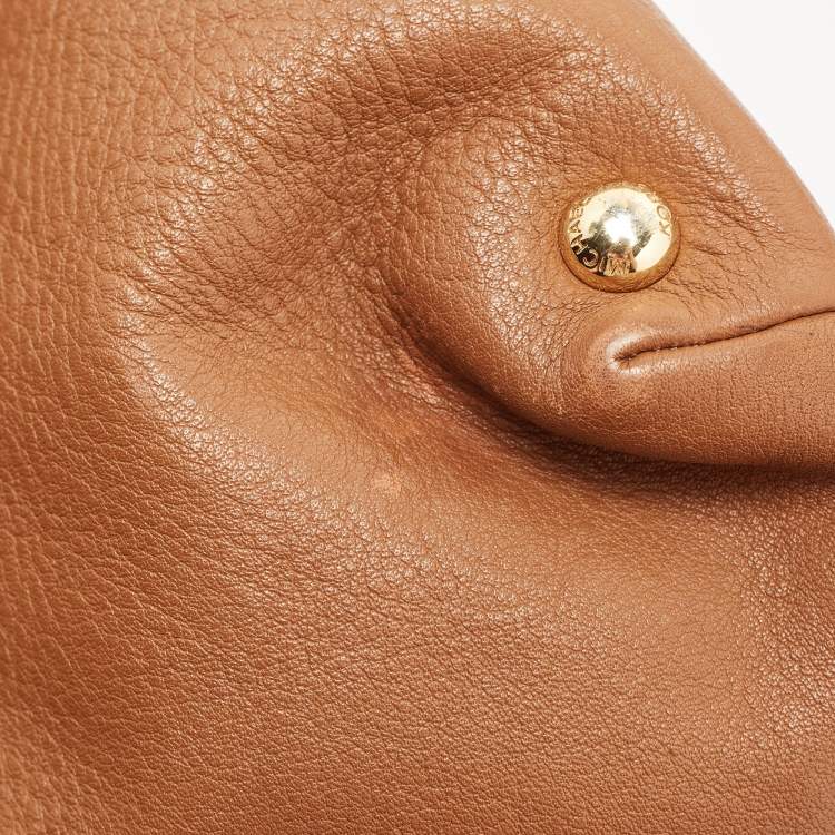 Pre Owned Michael Kors Brown/Beige Soft Leather Jet Set Zip Tote