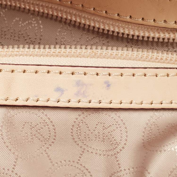 Pre Owned Michael Kors Brown/Beige Soft Leather Jet Set Zip Tote