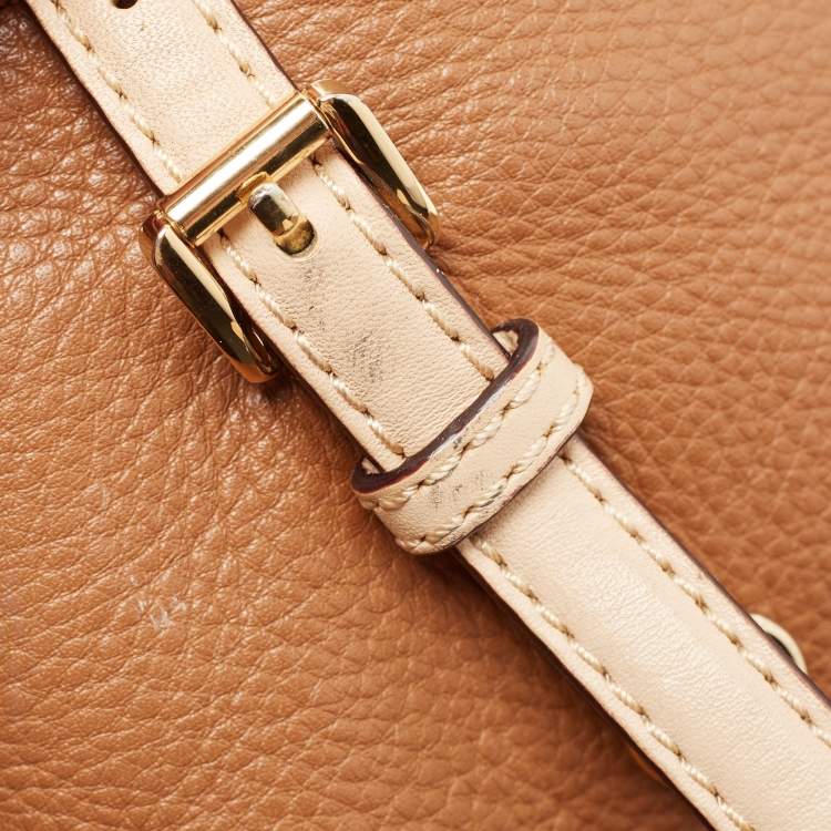Pre Owned Michael Kors Brown/Beige Soft Leather Jet Set Zip Tote