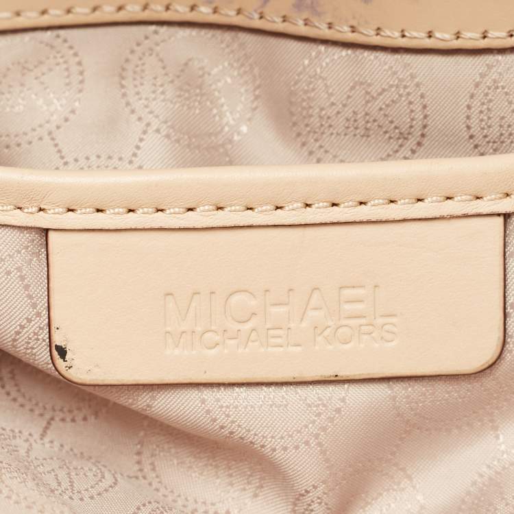 Pre Owned Michael Kors Brown/Beige Soft Leather Jet Set Zip Tote