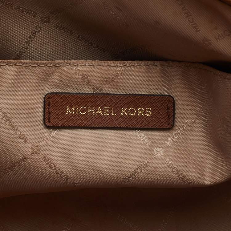 Pre Owned Michael Kors Brown/Tan Signature Coated Canvas Sady Shopper Tote