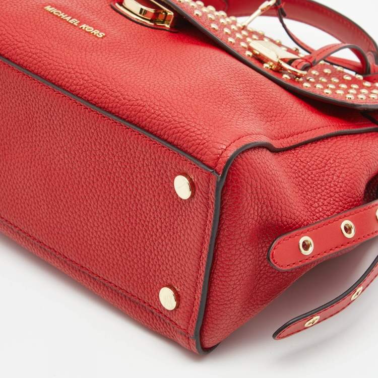Pre Owned Michael Kors Red Leather Medium Studded Bristol Top Handle Bag