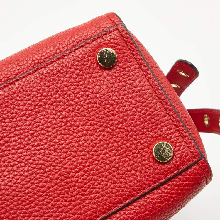 Pre Owned Michael Kors Red Leather Medium Studded Bristol Top Handle Bag