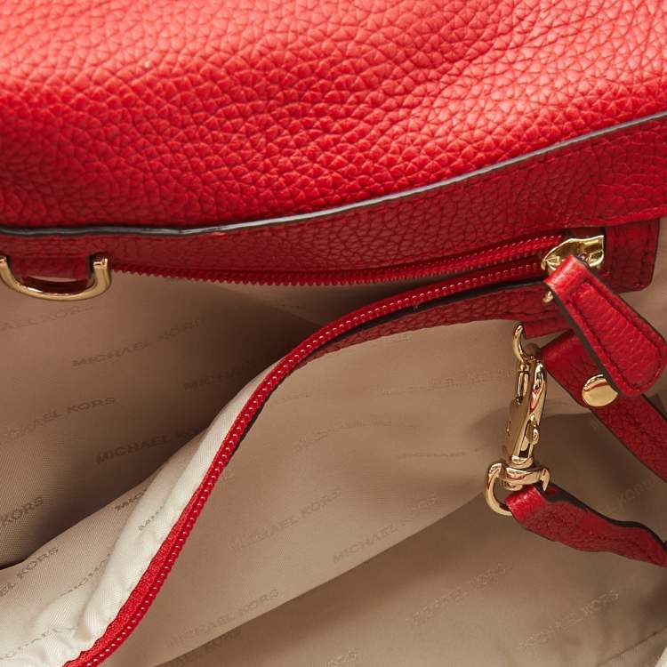Pre Owned Michael Kors Red Leather Medium Studded Bristol Top Handle Bag