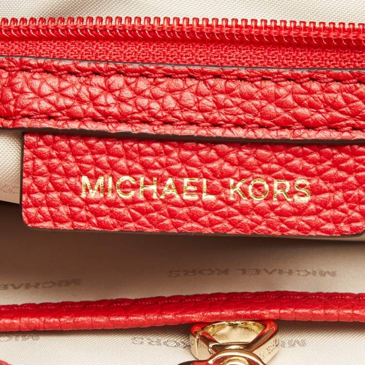 Pre Owned Michael Kors Red Leather Medium Studded Bristol Top Handle Bag