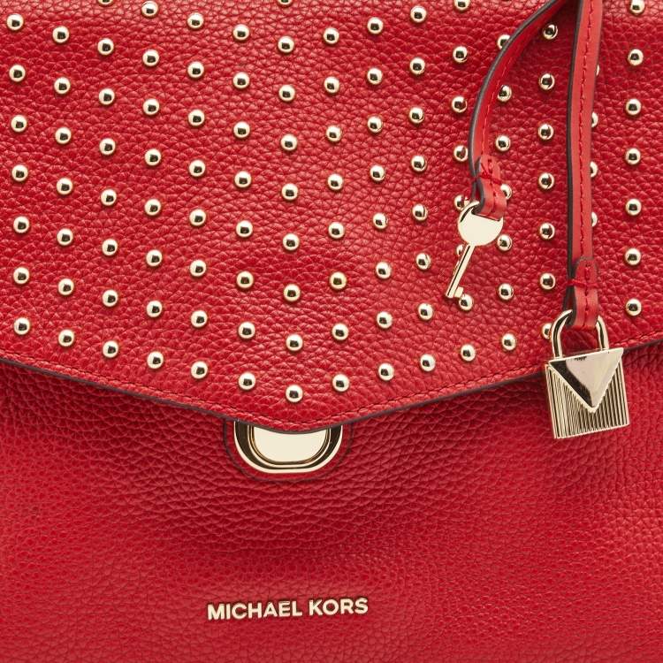 Pre Owned Michael Kors Red Leather Medium Studded Bristol Top Handle Bag