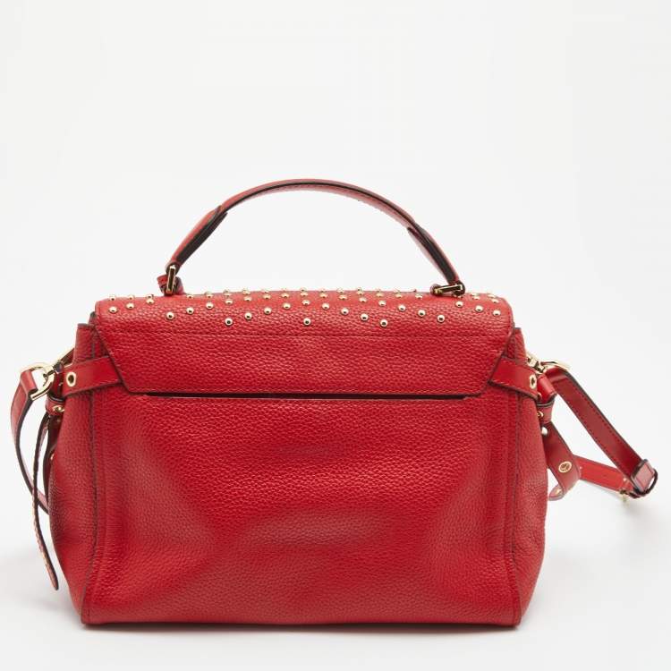 Pre Owned Michael Kors Red Leather Medium Studded Bristol Top Handle Bag