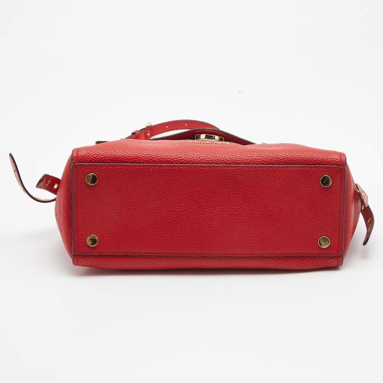 Pre Owned Michael Kors Red Leather Medium Studded Bristol Top Handle Bag