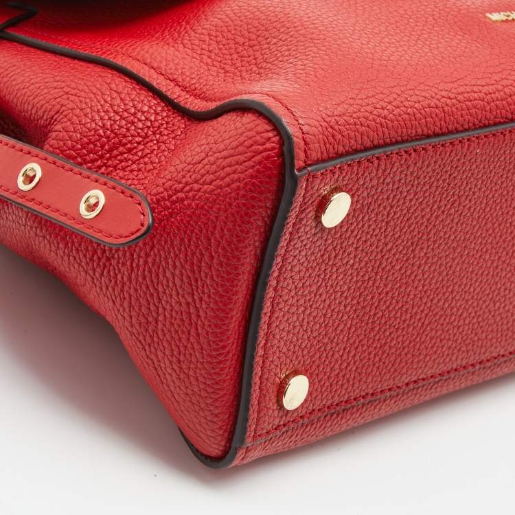 Pre Owned Michael Kors Red Leather Medium Studded Bristol Top Handle Bag