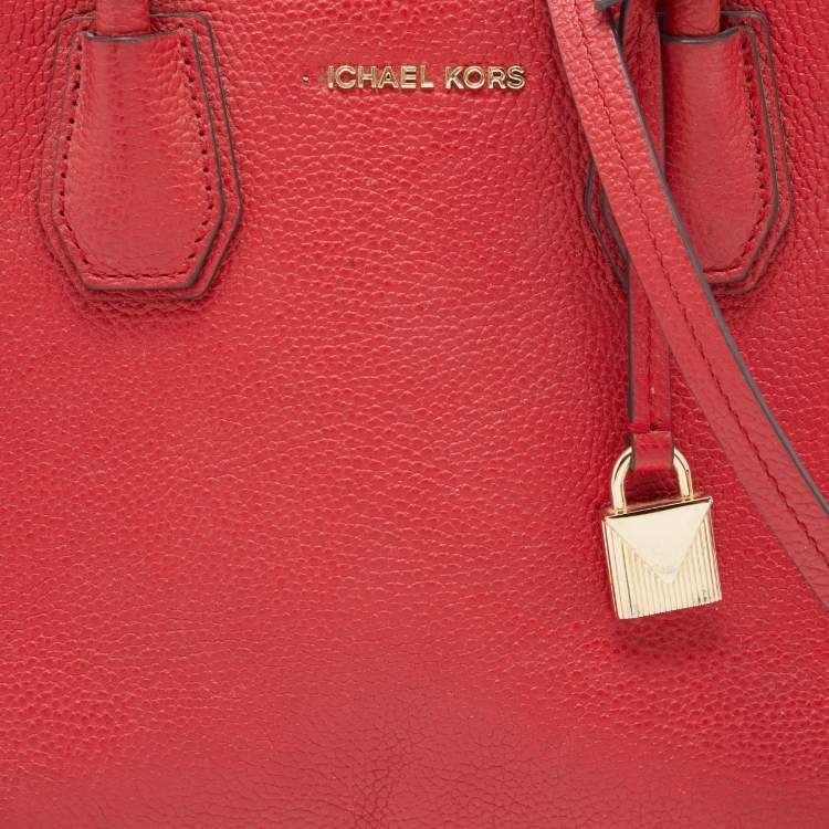 Pre Owned Michael Kors Red Leather Mini Mercer Tote