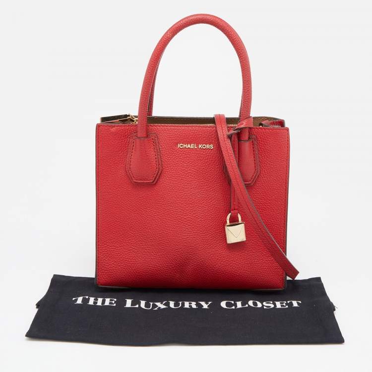 Pre Owned Michael Kors Red Leather Mini Mercer Tote