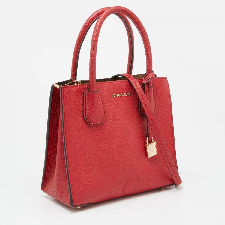 Pre Owned Michael Kors Red Leather Mini Mercer Tote